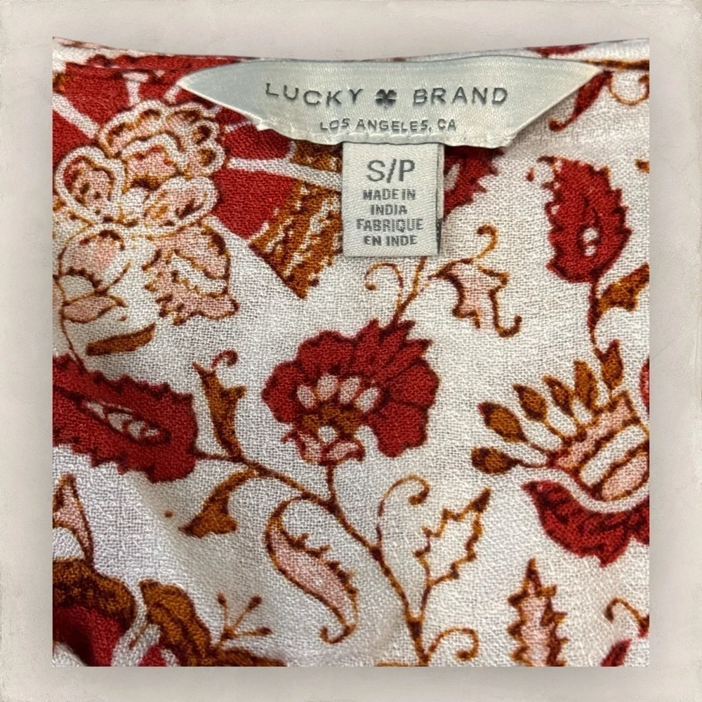Lucky Brand Boho Blouse Small Petite | Paisley Floral Print - Picture 4 of 6
